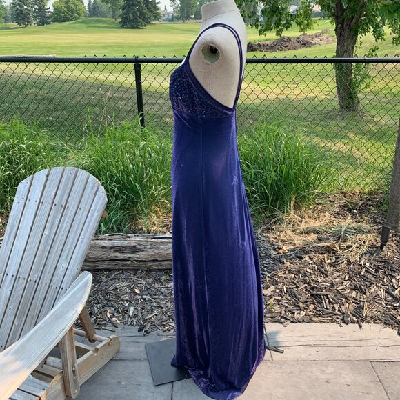 Vintage 90s Y2K Morgan & Co Purple Iridescent Maxi Prom Dress Evening Gown - Picture 8 of 16